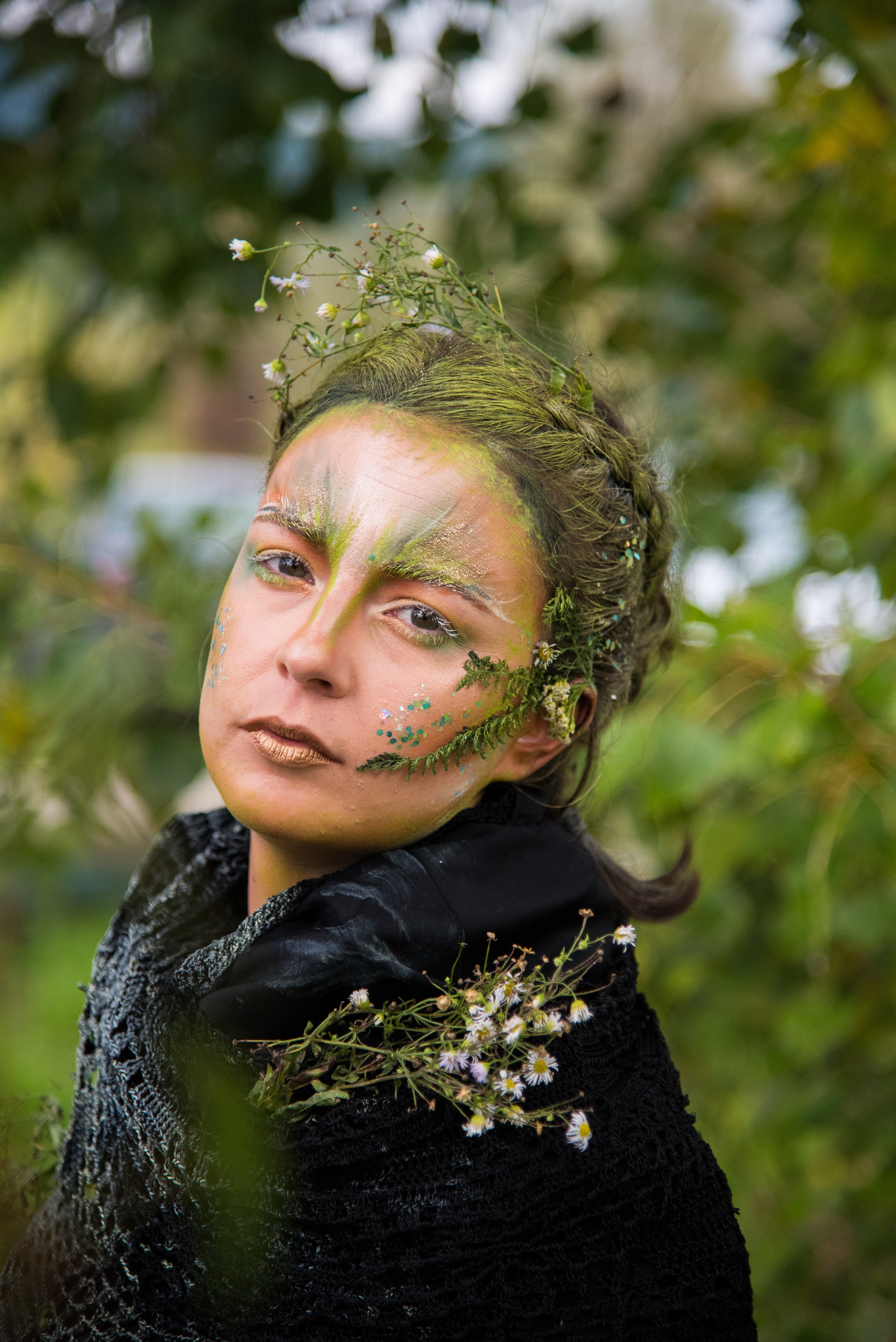 nature-themed costumed woman